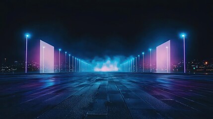 Neon Glowing Street At Night