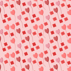 Flying heart balloon gift for Valentine's Day greeting seamless pattern.