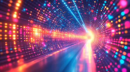 Fototapeta premium An abstract 3D background featuring shiny futuristic metal holes, a modern bright tone with blurred effects, and empty space on the side, symbolizing chaos and openness in a futuristic context.