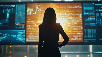 Innovative Female Professional Presenting Digital Transformation Strategy on Large Screen in Bright Conference Room