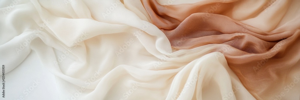 Poster Elegant flowing silk fabrics create a soft visual experience against a neutral backdrop with gentle lighting and blank space for text. Generative AI