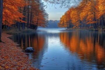 Obraz premium Autumn Colors Reflecting On Calm Lake