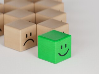 Fototapeta premium Individuality.Happy and unhappy people, teamwork and society concepts,Facial expressions. Mental health assessment.3D rendering on white background.