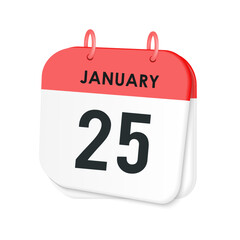 25th January daily calendar icon template. January 25 day calendar design. Single day calendar in vector illustration flat style.