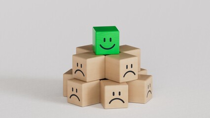 leader of business pyramid.Facial expressions. Mental health assessment.3D rendering on white background.