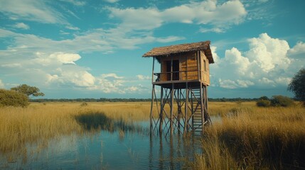 Elevated Safari Hut, African Wetland, Sunrise, Wildlife Viewing