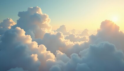 Soft warm light filtered through wispy white clouds, serene, soft