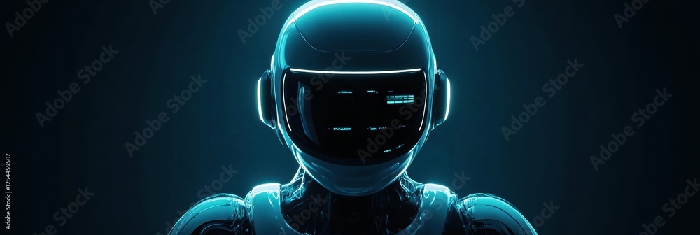 Aufkleber Glowing humanoid robot with a sleek design illuminated in a dark space showcasing futuristic technology. Generative AI