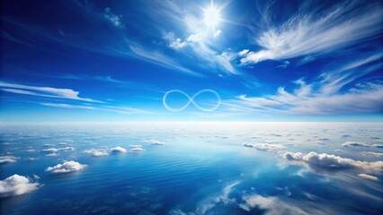 A vast expanse of clear blue sky above a serene landscape with no clouds in sight, stretching towards infinity, open space , endless horizon