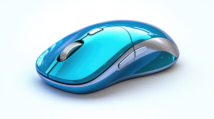 Sleek blue wireless computer mouse isolated on white background. (1)