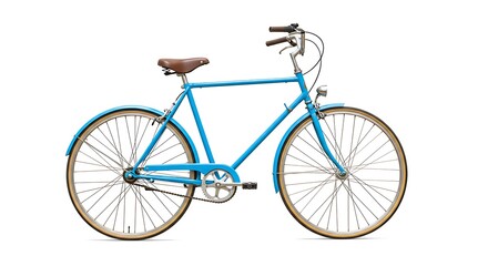 Fototapeta premium Isolated Turquoise Bicycle with Brown Seat Shows Vintage Style on White