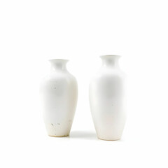 two white clay vases isolated on the white background