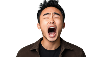 Young man shouting with transparent background
