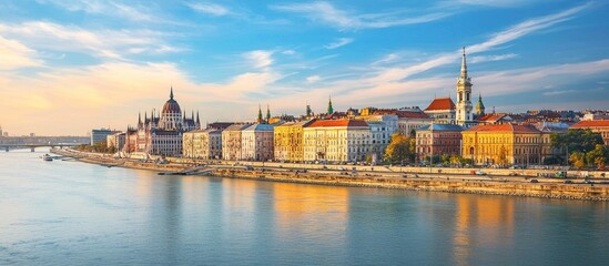 Fototapeta premium Danube River Budapest sunrise cityscape tourism