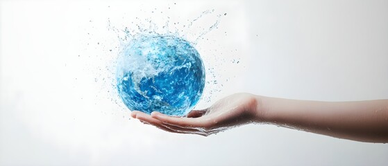 Hand hold water splash. world water day concept.  earth day