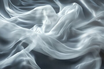 Obraz premium Sheer white fabric drapes elegantly on dark background; studio shot, textile design