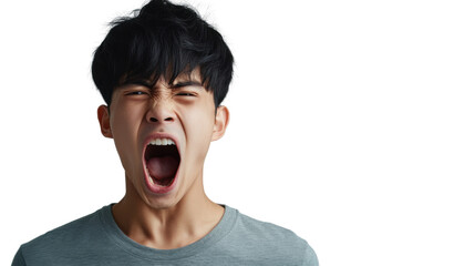Young man shouting with transparent background