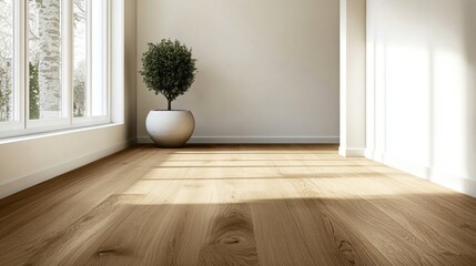 Obraz premium Sunlit hardwood floor in modern home interior