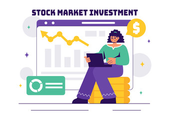 Stock Market Investment Vector Illustration featuring Business Growth, Financial Investment, and Market Analytics with Rising Arrows and Candlestick