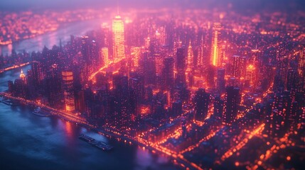 Aerial Night Cityscape, River, Lights, Blurred Background, Website Banner