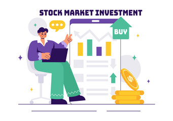 Stock Market Investment Vector Illustration featuring Business Growth, Financial Investment, and Market Analytics with Rising Arrows and Candlestick