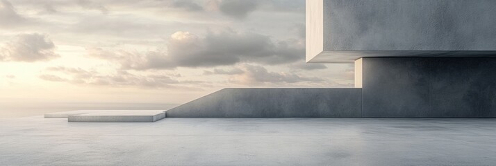 Minimalist concrete texture background with soft clouds and gentle lighting in a serene outdoor setting at twilight. Generative AI