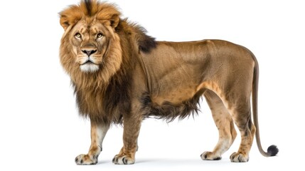 Obraz premium Portrait old lion wild animal standing isolated white background. AI generated image