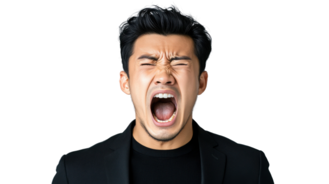 Stressed businessman screaming with transparent background