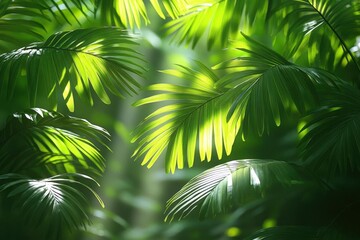 Obraz premium Sunlight Filtering Through Lush Tropical Palm Leaves