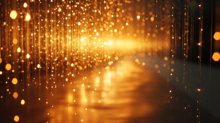 Golden light streaks, glittering bokeh background, award ceremony stage, celebratory event backdrop
