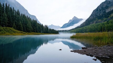 Misty Mountain Lake Reflections