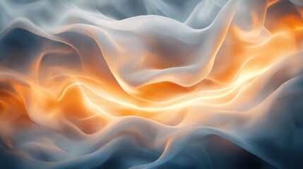 Fototapeta premium Abstract flowing fabric, orange glow, dark background, design element
