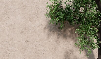Brick wall, stone wall, sunlight and branches, 3D illustration.