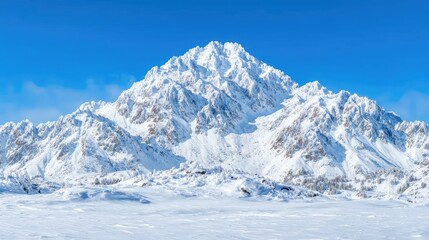 Fototapeta premium Snowy Mountain Peak Panorama, Sunny Day, Breathtaking Scenery, Winter Landscape, Outdoor Adventure, Nature's Majesty