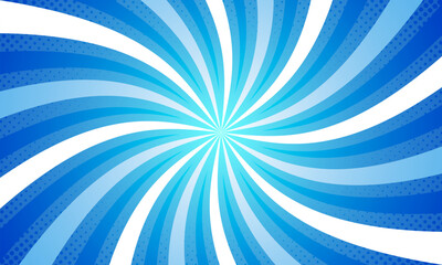 Comic style vibrant blue spiral sunburst background.