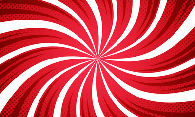 Comic style vibrant red spiral sunburst background.
