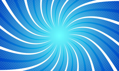 Comic style vibrant blue spiral sunburst background.