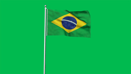 High detailed flag of Brazil. National Brazil flag. South America. 3D Render. Green Background.