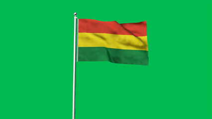 High detailed flag of Bolivia. National Bolivia flag. South America. 3D Render. Green Background.