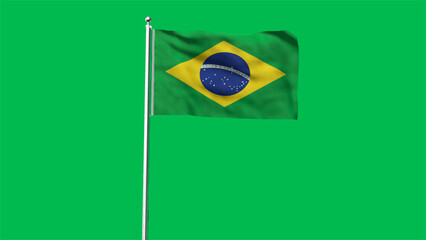 High detailed flag of Brazil. National Brazil flag. South America. 3D Render. Green Background.