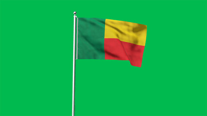 High detailed flag of Benin. National Benin flag. Africa. 3D Render. Green Background.