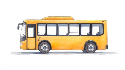 Bright yellow city bus illustration parked on a street with a clear background