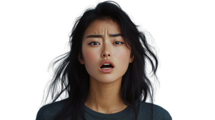 Young asian woman making a shocked face on transparent background