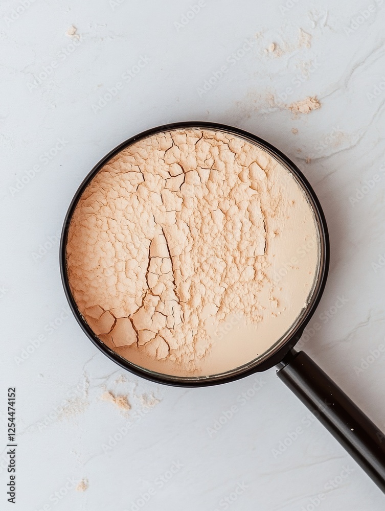 Poster close up view of dry and flaky skin displayed through a magnifying glass for skin analysis. generati
