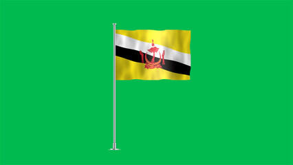 High detailed flag of Brunei. National Brunei flag. Asia. 3D Render. Green Background.