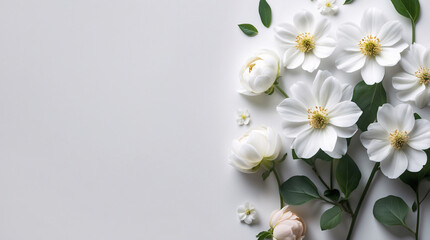 Soft White Small Flowers with Stems Spread Across a Clean White Surface for a Calm and Peaceful Look Floral Botanical Wallpaper Background