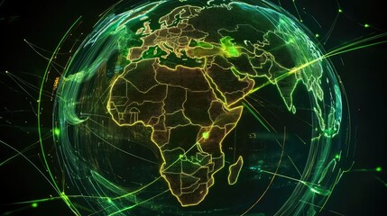 Futuristic Globe with Digital Effects and Bright Green Lines