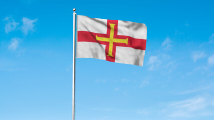 High detailed flag of Guernsey. National Guernsey flag. 3D illustration.