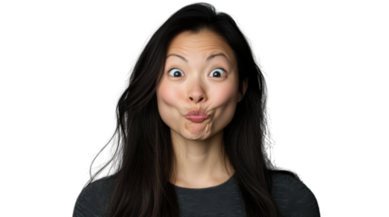 Young woman making funny face with transparent background
