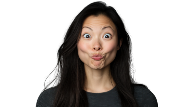 Young woman making funny face with transparent background